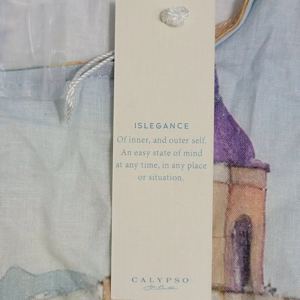 Calypso St. Barth Linen Blend Watercolor Scenic Village Crop Tank Top Med NEW - Picture 3 of 14